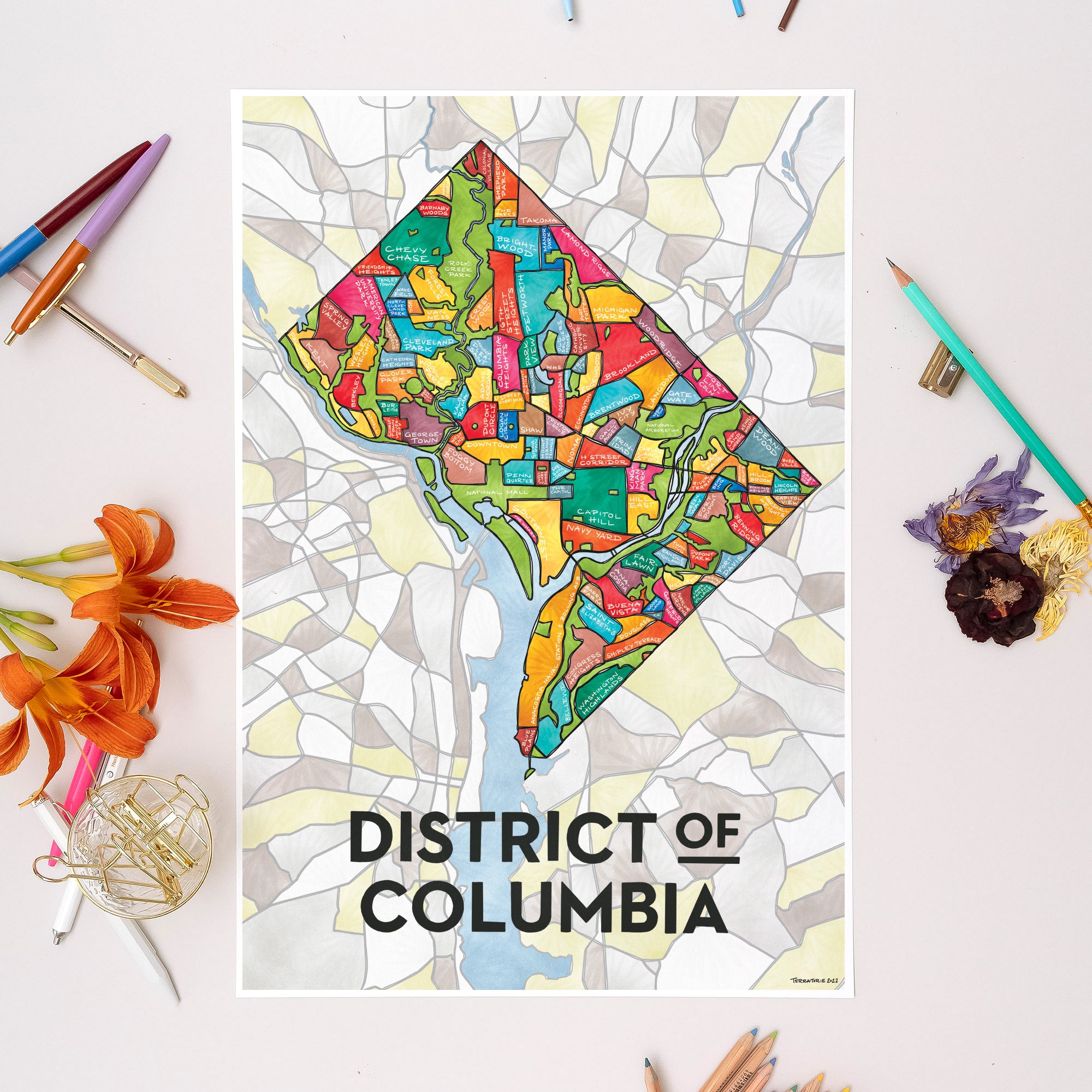 District of Columbia (Washington DC) Neighborhoods Print — Terratorie Maps + Goods district-of-columbia-washington-dc-neighborhoods-print-terratorie-maps-goods