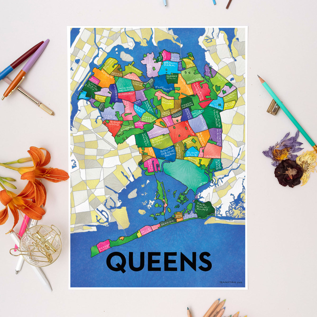 Queens Neighborhoods Print Terratorie Maps Goods   Queens Mockup 1200x1200 