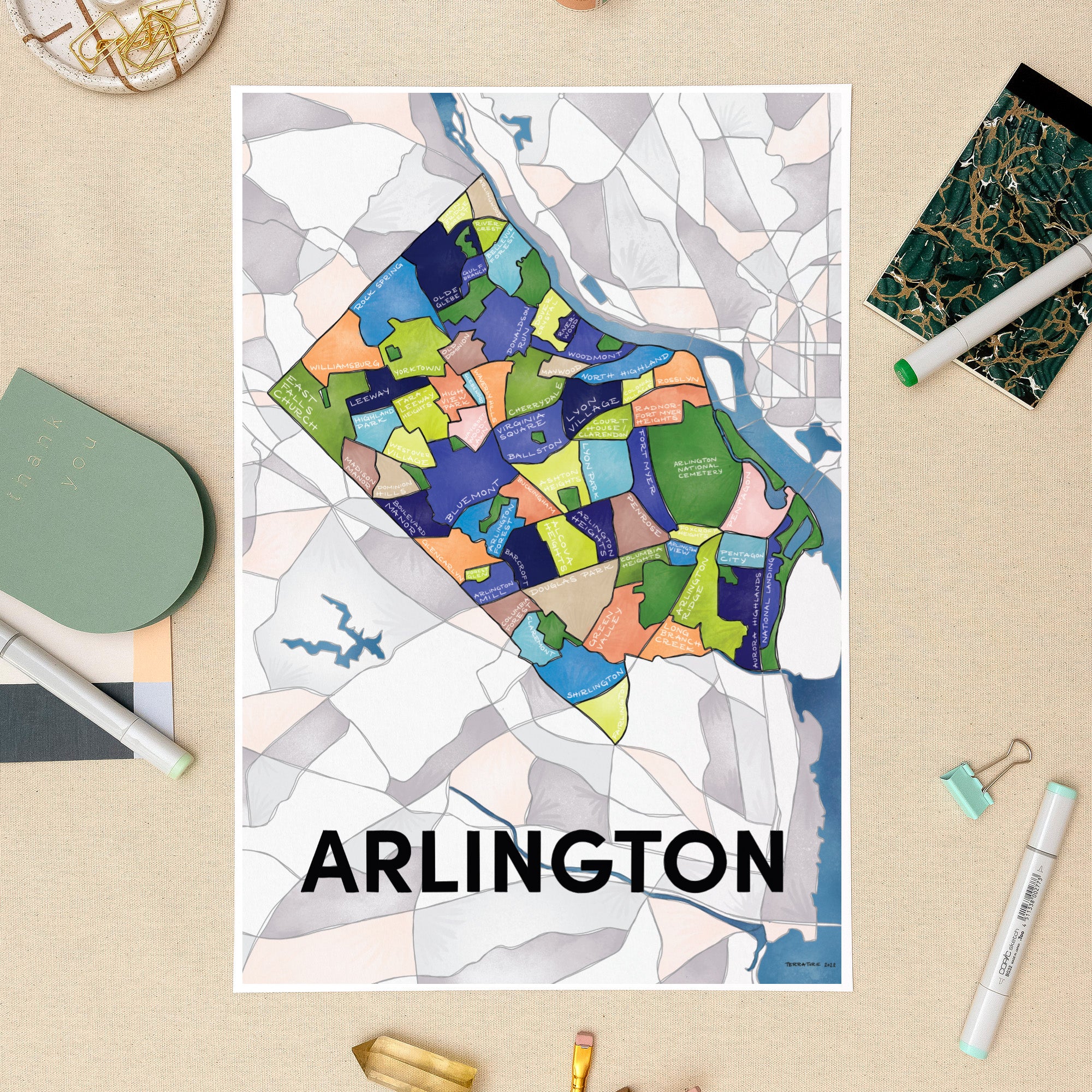 Orient banjo uudgrundelig Arlington Neighborhoods Print — Terratorie Maps + Goods