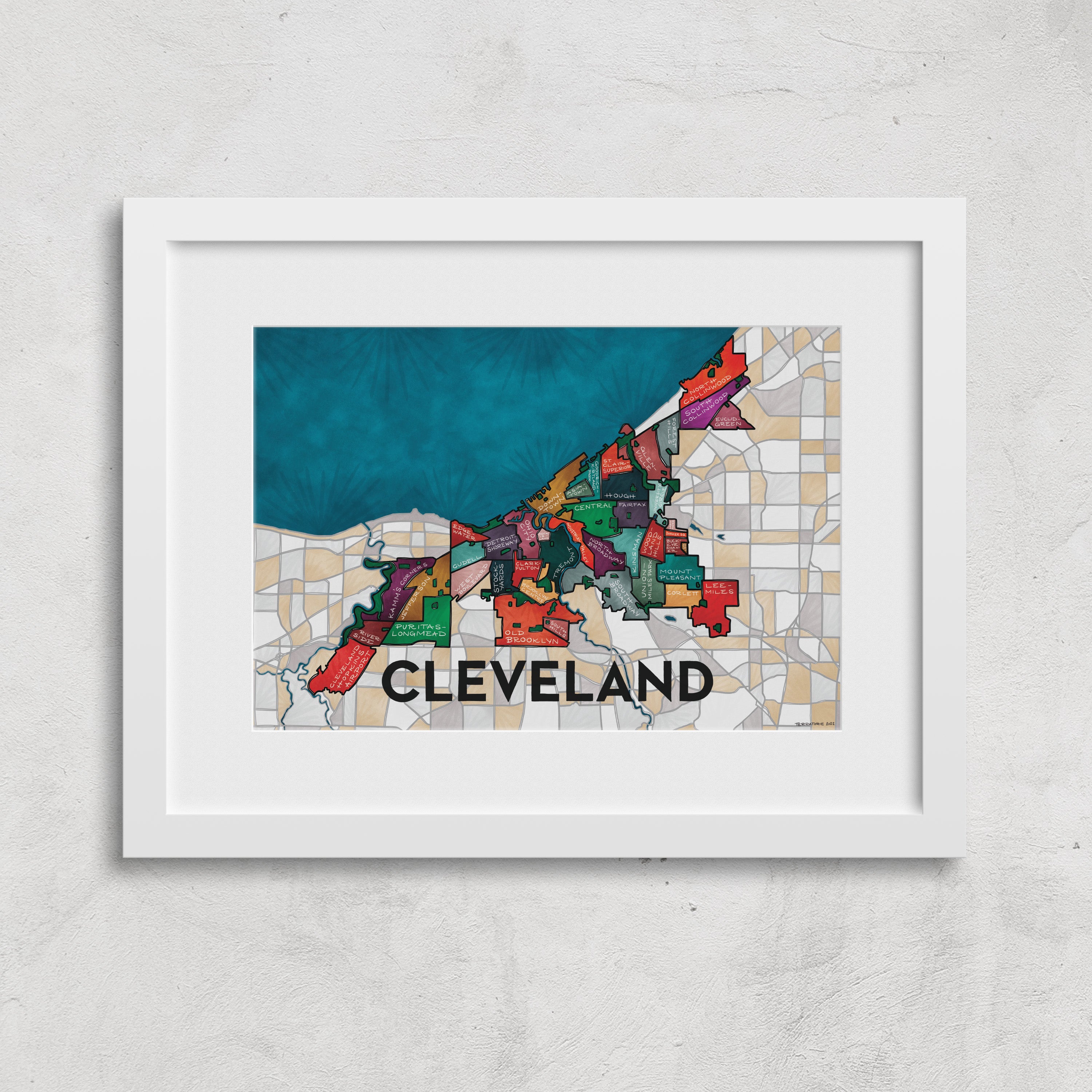 Printable Street Map Of Cleveland Framed Cleveland City Map Art Prints