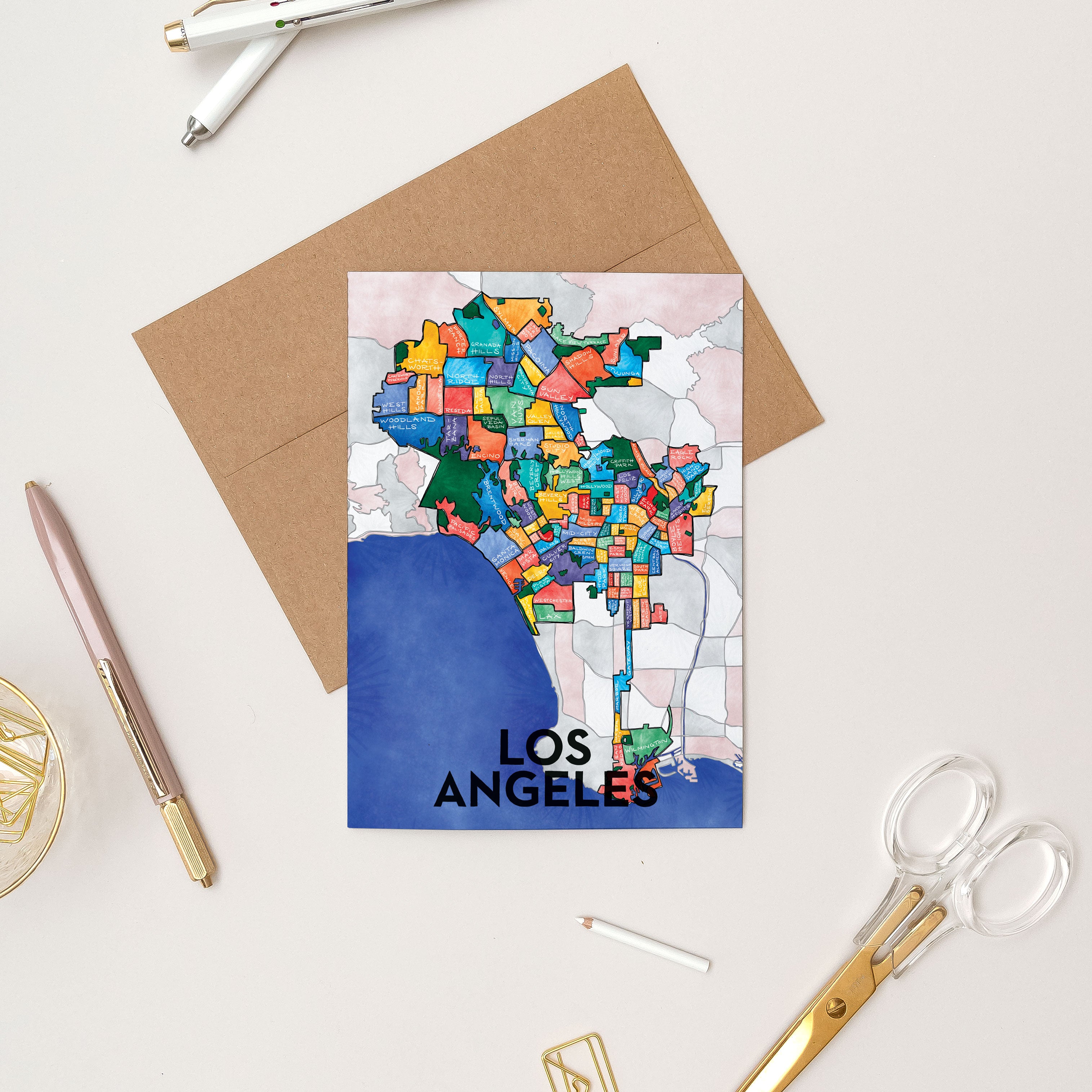 Los Angeles Neighborhoods Greeting Card — Terratorie Maps + Goods