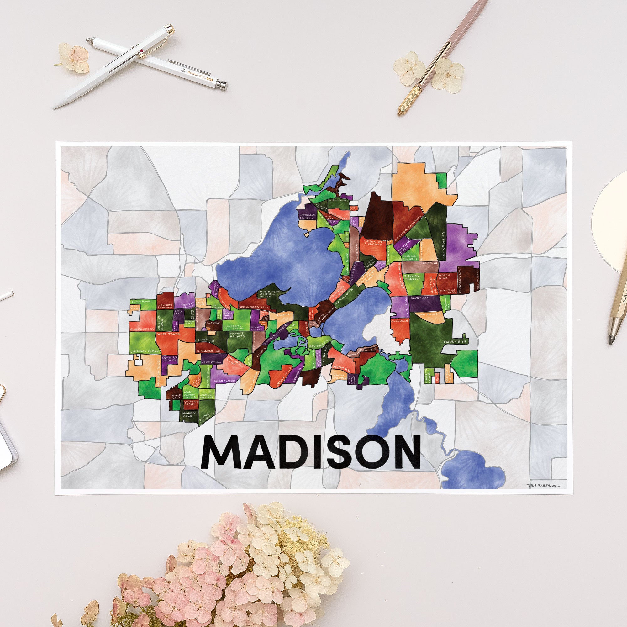 Madison World Map Madison Neighborhoods Print — Terratorie Maps + Goods